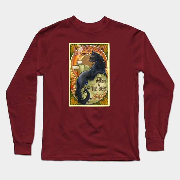 Mucha Long Cat Coffee Long Sleeve T-Shirt by AjaMajor 